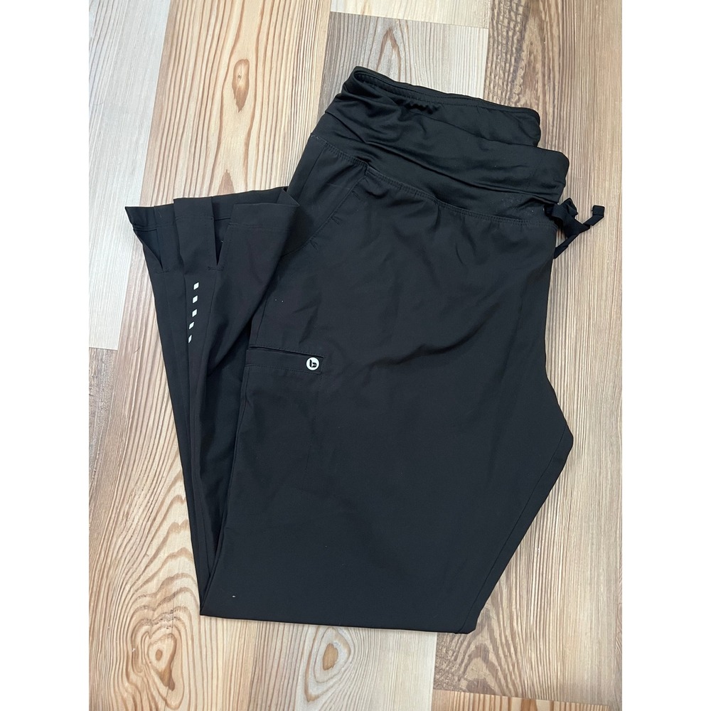 Barco One Women Stride 5 Pocket Mid Rise Flare Scrub Pants XL Petite Black 5206P